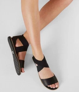 Sorel Sandals Womens Size 6 Black Real Leather Strappy Flats Casual Summer - Picture 1 of 13