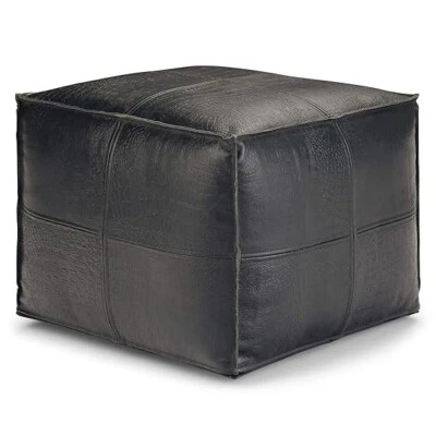 Black 20'' Pouf Handmade Unstuffed Real Elegant Leather Moroccan Ottoman Pouff - Image 1 of 4