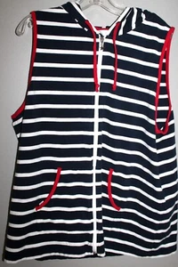 CJ BANKS MUJER ROJO BLANCO AZUL RAYAS CAPUCHA CREMALLERA FRONTAL CHALECO SIN MANGAS TALLA 1X - Imagen 1 de 2