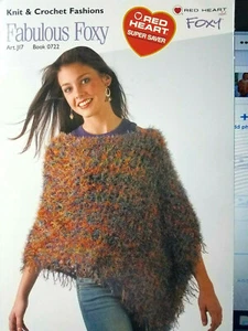 Clark 0722 FABULOUS FOXY 4 knit crochet pattern 8pg leaflet 2005 Poncho Cape+ - Picture 1 of 6