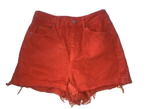 TOPSHOP MOTO MOM shorts Orange Sz 6 W24 High Waist Frayed Women’s - Picture 1 of 12
