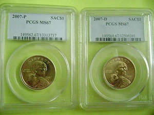 2007-P&D SACAGAWEA PCGS MS67 BUSINESS STRIKE 2-COIN DOLLAR SET - Picture 1 of 6