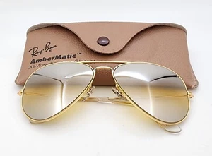 Vintage B&L Ray Ban Bausch & Lomb Ambermatic DGM Chapado en Oro 58mm Aviador con Estuche - Imagen 1 de 17