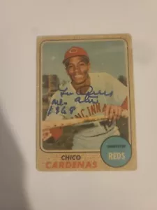 1968 Topps Card #23 Venezuelan Leo Cardenas Autograph Card W/ Inscription - Picture 1 of 2