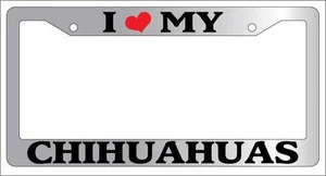 Chrome License Plate Frame I Heart My Chihuahuas Auto Accessory Novelty -332 - Picture 1 of 1