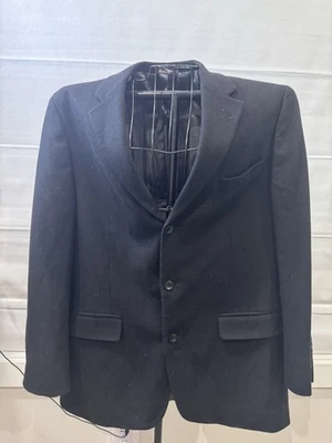 Men’s Vintage Oscar De La Renta Cashmere Wool 44 Long Black Sports Coat Blazer - Image 1 of 4