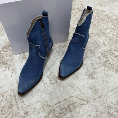 Botas Sundance femininas tamanho 8.5 denim biqueira pontiaguda ocidental feitas na Itália UE 39 - Imagem 1 de 4