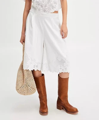 Pantalones Cortos Free People Lost Skies Encaje Floral Bordado Pierna Ancha Blanco XS 281413 Foto 1 de 4