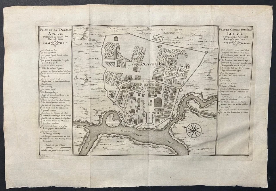 LOPBURI TAILANDIA 1753 BELLIN & VAN SCHLEY INUSUAL MAPA ANTIGUO GRABADO EN COBRE Foto 1 de 1