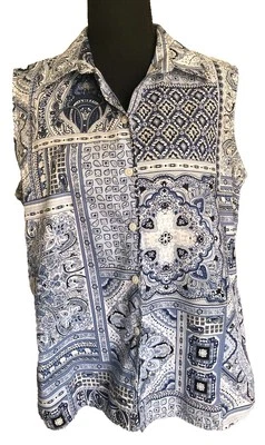 Blusa para mujer Westbound 18/XL azul marino blanco cachemira con botones sin mangas    Foto 1 de 4