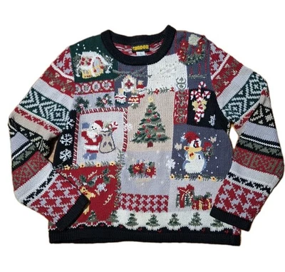 Suéter Grueso Navidad Feo De Colección Años 90 Para Mujer Ramie Vacaciones Patchwork Retro M Foto 1 de 4