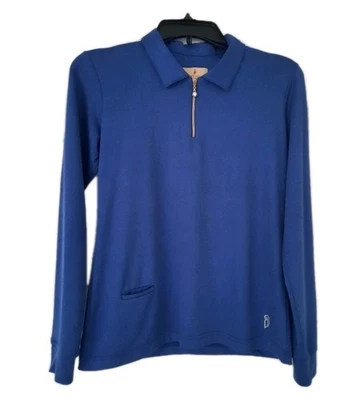 Pullover deportivo Haley para mujer con cremallera en cuarto de golf azul brillante con brillo talla S Foto 1 de 4