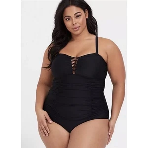 Torrid Women's BLACK WIRELESS SLIM FIX ONE-PIECE SWIMSUIT Sz 2XL Swimwear Beach - Picture 1 of 14