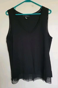 White House Black Market Ruffle Top Womens  XL Black Lined  Sleeveless - Picture 1 of 3