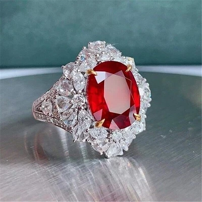 New Full Of Stone Fire Red Garnet White Topaz Women Jewelry Gifts Silver Rings - Image 1 of 4