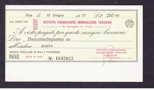 Assegno Bancario Istituto Finanziario Immobiliare Toscano Pisa 250 L. 1977 - Picture 1 of 1