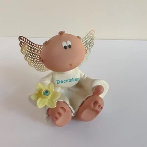 Kirk Angel Cheeks December Guardian Angel With Flower & Blue Birthstone 2001 - Picture 1 of 4