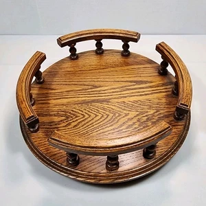 Vintage 12” Wooden Oak Lazy Susan Turntable Kitchen Organizer with Rails - Picture 1 of 9