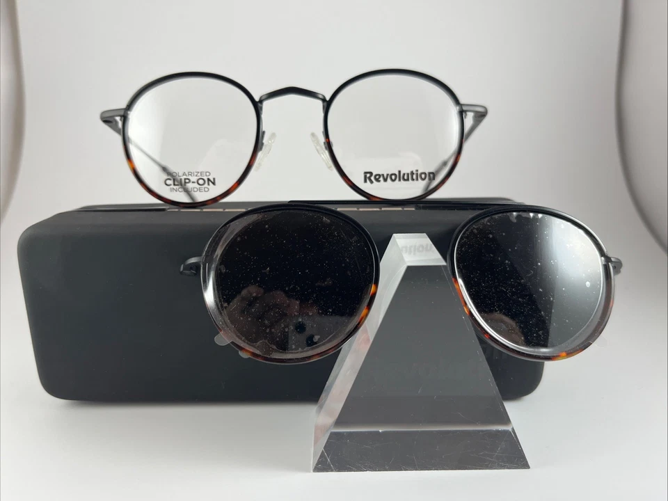 Revolution Theodore Unisex Eyeglass Frame W/ Gray Polarized Magnetic Clip 47-23 - Image 1 of 1