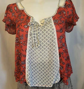 Jolt Juniors X-Small Off Shoulder Red & White Floral Tie Front Lightweight - Picture 1 of 7