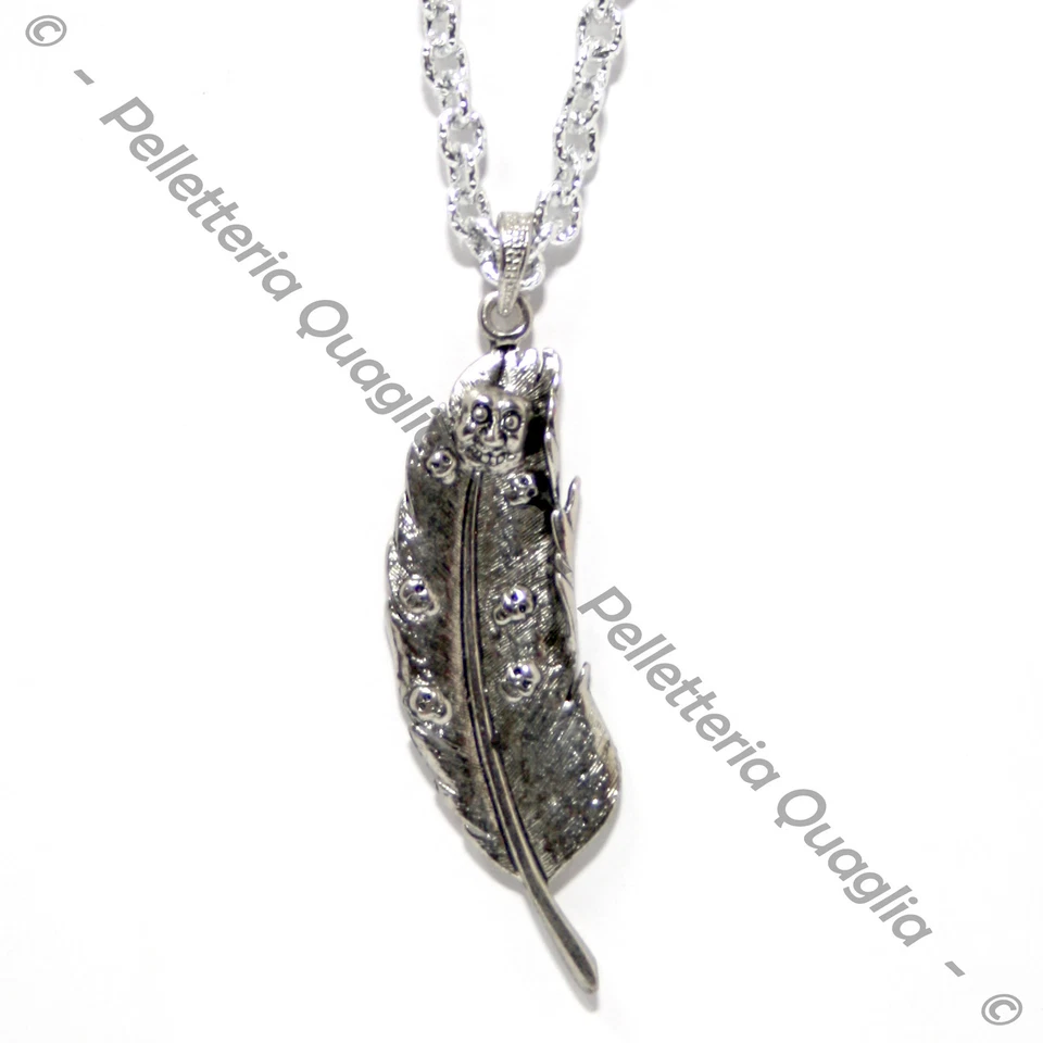 Collana Catena Lunga Regolabile Ciondolo Argento Tibetano Foglia Teschio Natura - Immagine 1 di 1