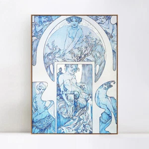  Framed Canvas Print Blue Woman Study by Alphonse Mucha Wall Art Home Decor - Picture 1 of 17