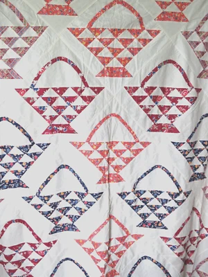 Quilt Topper Handstitched Basket Pattern Multi-Color 80x100 Farmhouse Grandmacor - Image 1 of 4