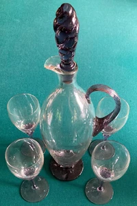 VINTAGE~CRYSTAL WINE SERVING SET~DECANTER~STOPPER~4 GLASSES~TOSCANY?~MURANO?~WOW - Picture 1 of 9