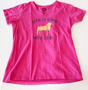 NEW Life is Good with Labs Retriever Dog Pink Women's Crusher Tee Top Large - Picture 1 of 3