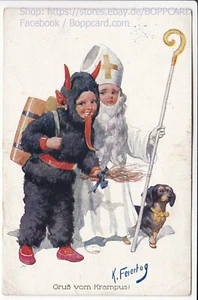 KÜNSTLERKARTE , GRUSS VOM KRAMPUS , PUTE , ZUNGE , DACKEL , SIG FEIERTAG Q - Picture 1 of 2