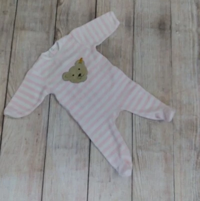 Steiff Rosa Blanco Rayas Velour Footie Talla 3 Meses Foto 1 de 4