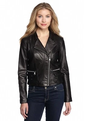 New! MARC NEW YORK ~Size S~ Asymmetric Zip-Front Black Leather Biker Jacket - Image 1 of 4