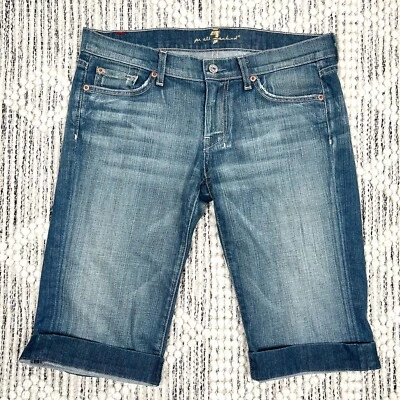 Pantalones cortos largos de mezclilla 7 for all Mankind Bermudas medianos azules lavados a la piedra talla 29 Foto 1 de 4