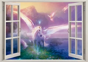 Unicorn Castle Fantasy Fairy Horse 3d Smashed Wall View Sticker Poster Art Z-8-4 - Picture 1 of 1