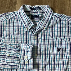 Camisa de vestir SIMPLY SOUTH XXL manga larga con botones azul a cuadros sobre blanco - Imagen 1 de 8