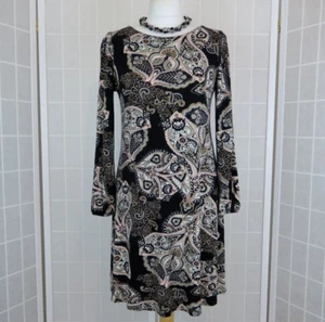 Wallis Dress UK 10 Petite Black Pink Paisley Print Keyhole Ties Long Sleeve Mini - Picture 1 of 15