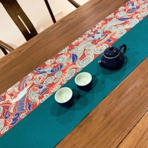 Chinese Retro Tea Art Tablecloth Zen Faux Linen Waterproof Table Runner Home - Picture 1 of 10