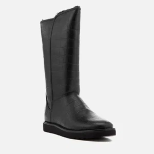 UGG Women's Black Abree II Classic Luxe Croc Leather Tall Winter Boots Size 6 - Picture 1 of 9