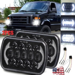 Pair 5x7" 7x6" LED Headlights DRL For Ford E-150 E-250 Econoline Van Club Wagon - Picture 1 of 9