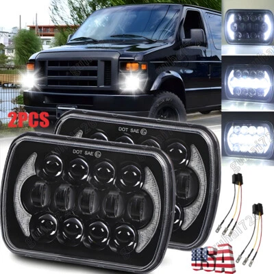 Pair 5x7" 7x6" LED Headlights DRL For Ford E-150 E-250 Econoline Van Club Wagon - Image 1 of 4