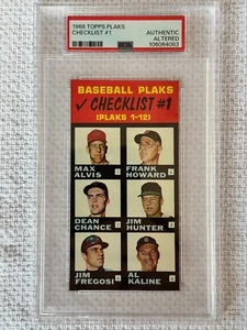 1968 Topps Plaks Checklist #1 PSA Authentic Mantle Killebrew Robinson Yaz Kaline - Picture 1 of 3