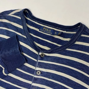 Polo Ralph Lauren Men's XL Navy Beige Stripe Long Sleeve Henley Shirt - Picture 1 of 5