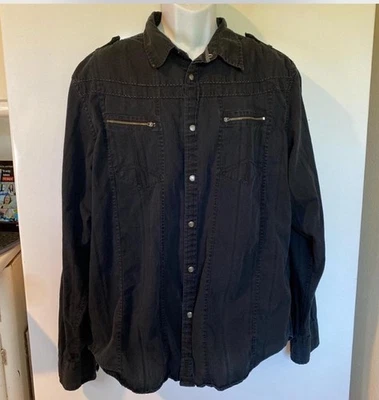 Guess black cotton button up shirt with patches and bold stitch. Mens XXL - Image 1 of 4