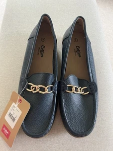 Mocasines de cuero azul marino de algodón Traders con cadena brillante talla 7 - Imagen 1 de 7