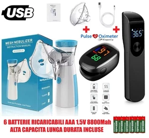 ✅AEROSOL PORTATILE, NEBULIZZATORE+OSSIMETRO SATURIMETRO+TERMOMETRO AD INFRAROSSI - Foto 1 di 40