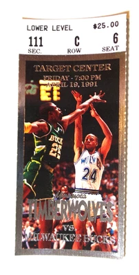 April 19 1991 Ticket Minnesota Timberwolves vs Milwaukee Bucks Pooh Photo - Image 1 of 2