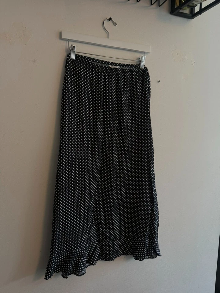 WOMENS Christopher & Banks BLACK W/ WHITE POLKA DOTS LONG SKIRT Maxi SIZE L - Image 1 of 3