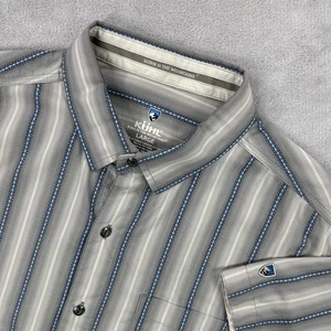 Kuhl Shirt Mens Large Gray Blue Stripe Short Sleeve Button Front Outdoor Casual - Picture 1 of 12