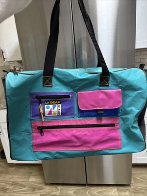 VTG 80s 90s Retro Neon Colorblock Gym Duffel Travel Bag Vapor Wave LA GEAR pink - Image 1 of 4