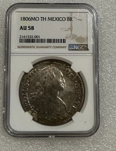 1806 Mexico MO Silver 8 Reales NGC AU 58  ~~ Stunning Pillar Dollar ~~ - Picture 1 of 4